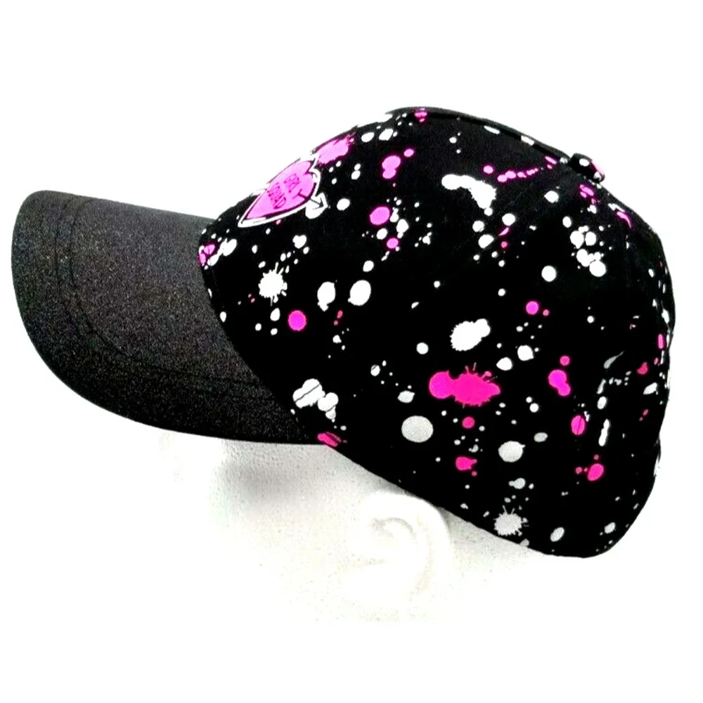 Justice Girl Squad Baseball Cap Black Pink Heart Paint Splatters SUPER CUTE